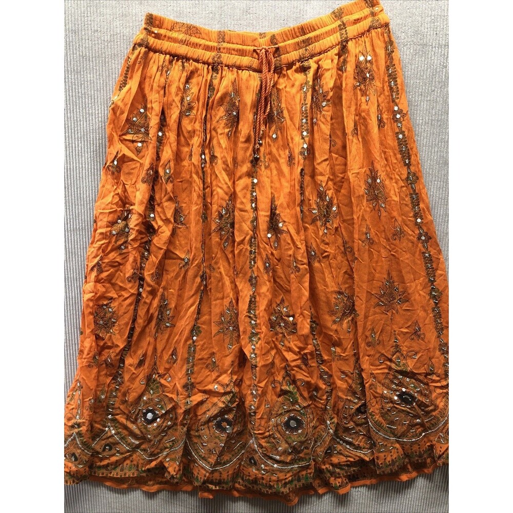 Monroe & Main Broomstick Skirt XL Orange Embellished Boho Eclectic Festival